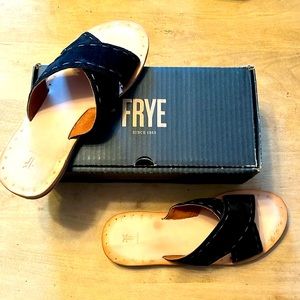 FRYE black suede flats, size 9.5M, Women's Avery Pickstitch Slide sandals shoes